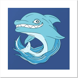 Crazy Smiling Dolphin Design Posters and Art